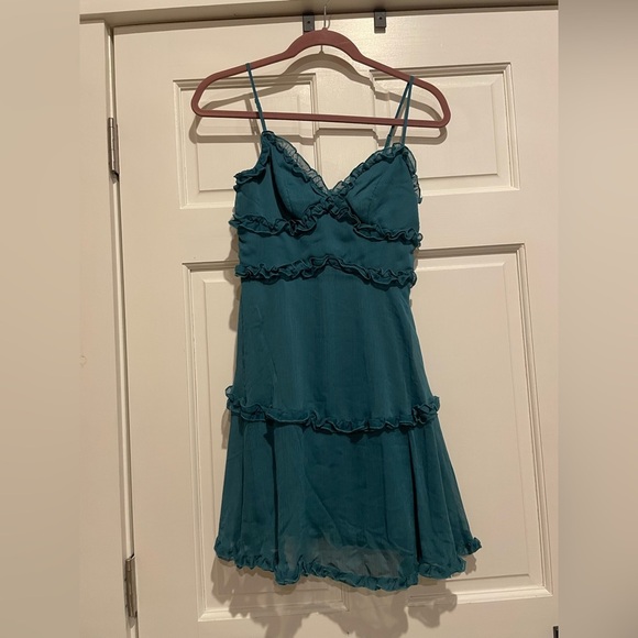 B Darlin Dresses & Skirts - B. Darlin Turquoise Ruffle Mini Dress with Thin Straps